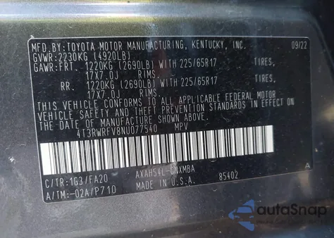 2022 Toyota Rav4 Hybrid Xle z USA, uszkodzony, nr VIN 4T3RWRFV8NU077540